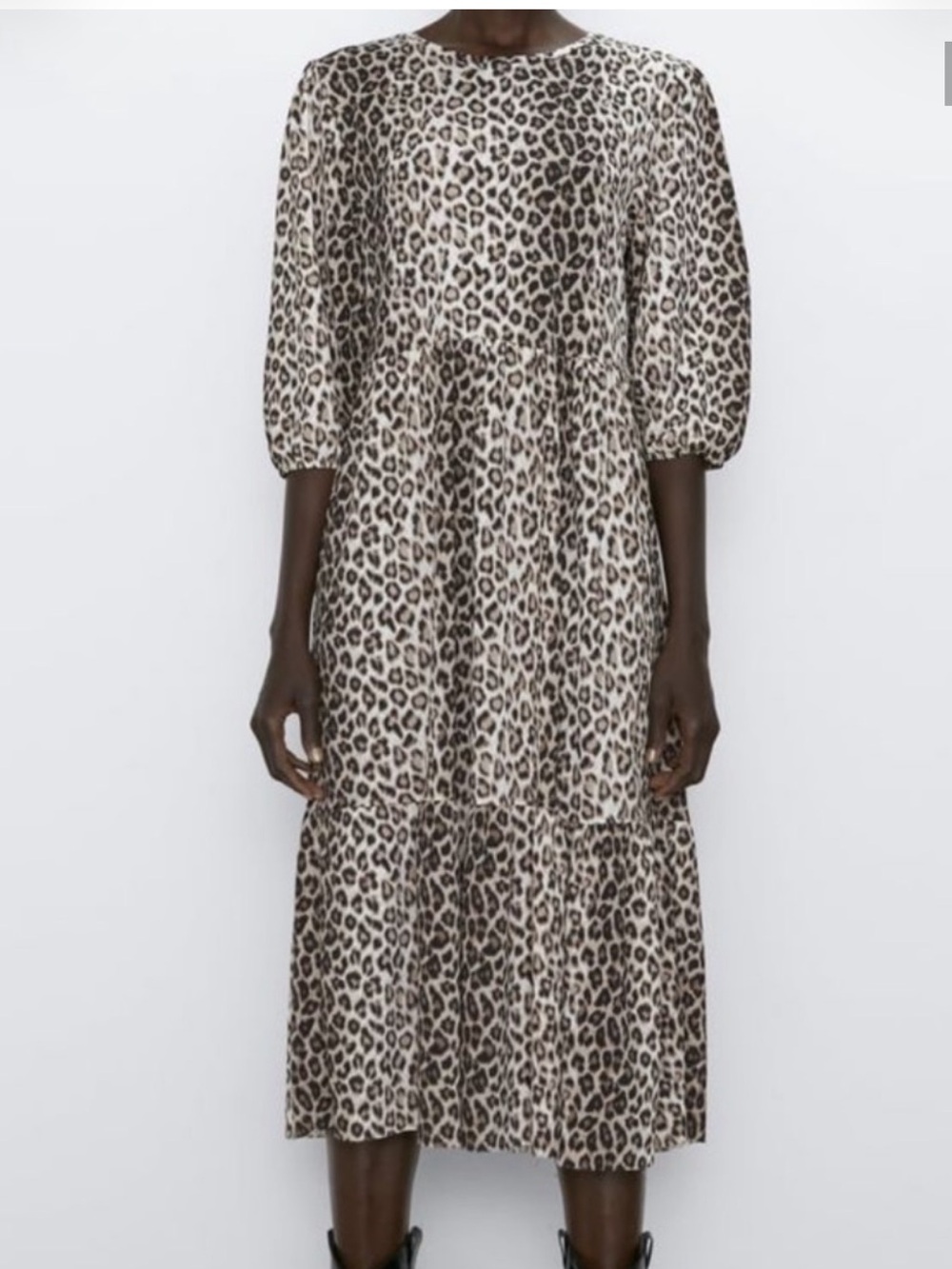Zara Tiered Leopard Print Midi Dress Large
